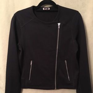 Asymmetrical, Black zipper jacket.